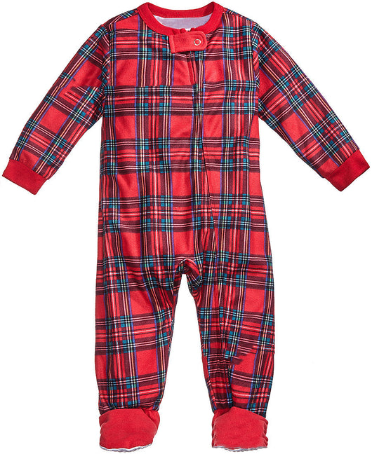 Men's red and green plaid pajama set with a long-sleeved button-up shirt and matching long pants. - Image 5