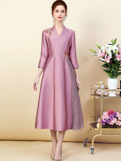 Vestido Elegante de Manga Tres Cuartos con Cintura Definida - Image 5