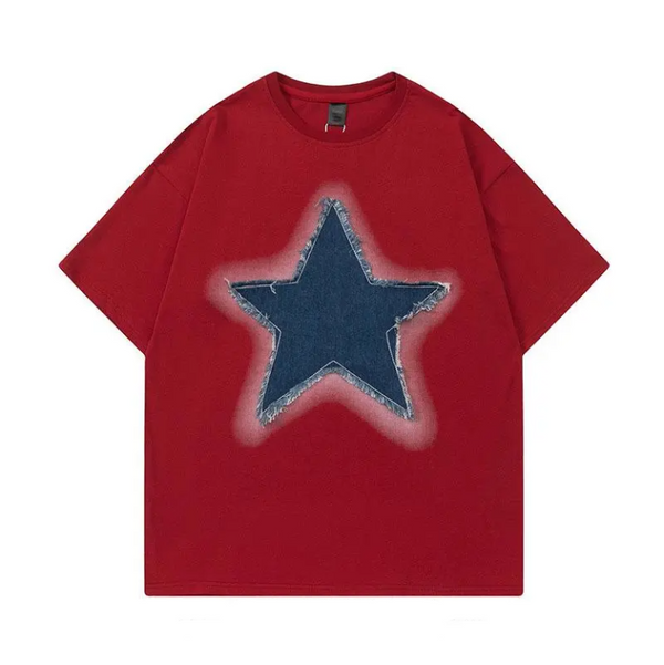 Camiseta Retro Americana con Parches de Estrellas - Unisex