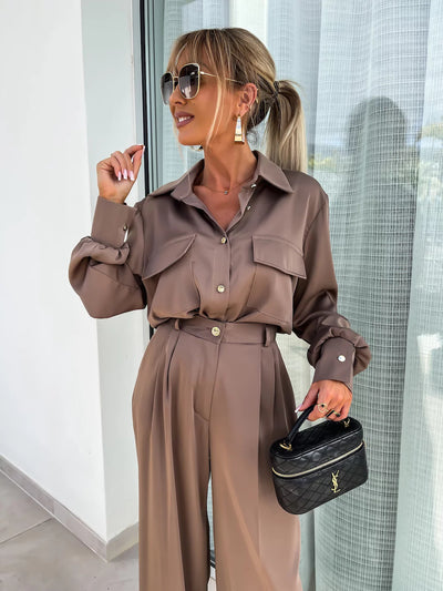 Conjunto de Camisa Manga Larga con Bolsillos Falsos y Pantalón Holgado - Image 11