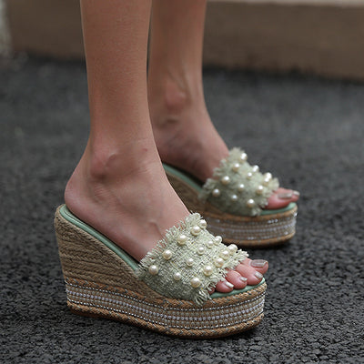 Pantuflas de Espuma con Detalles de Strass y Cuerda de Cáñamo para Mujer - Image 11
