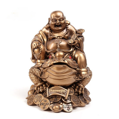 Buda Maitreya de Cobre sobre Sapo Dorado - Ornamento de Abundancia - Image 2