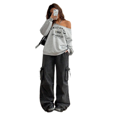 Playera Asimétrica para Mujer con Hombro Inclinado y Estampado de Letras - Image 5