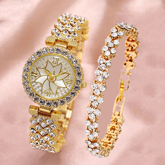 Reloj Pulsera Diamante Temperamento Moda Estrella - Set de Regalo Creativo para Mujer