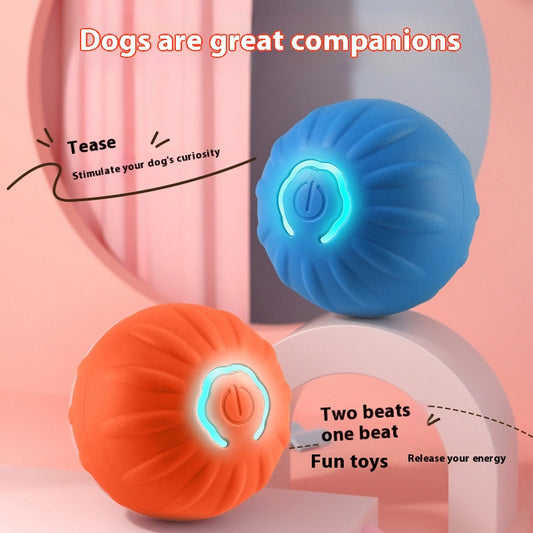 Orange pet jumping ball toy with a glowing blue power button, made from TPR material for dogs. - Image 2