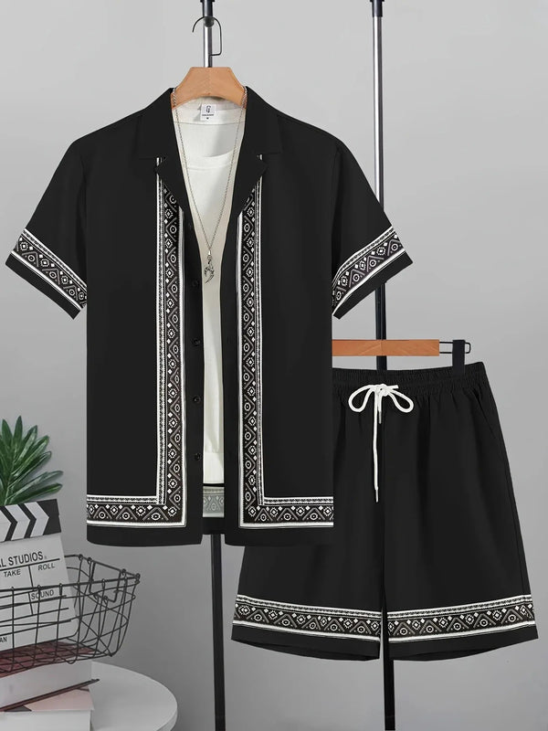 Conjunto Hawaiano Hombre: Camisa y Shorts Holgados de Manga Corta