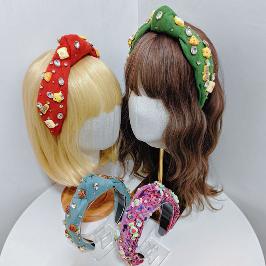 Diadema Anudada con Diamantes de Tela Verde Estilo Europeo y Americano - Image 2