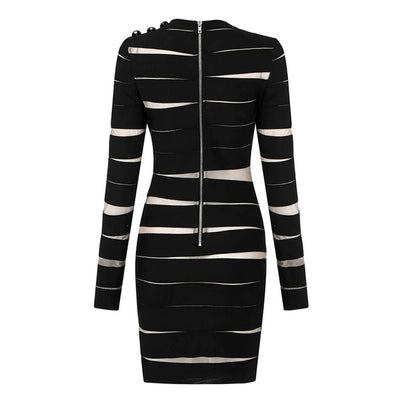 Vestido Negro Clásico Manga Larga con Capas Irregulares Estilo Europeo - Image 4