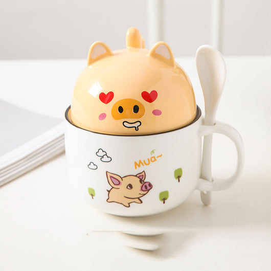 Taza de Oficina de Cerámica con Diseño Infantil, Tapa y Cuchara - Image 6