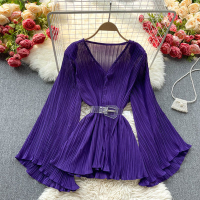 Blusa Suelta de Gasa con Escote en V y Pliegues - Image 2