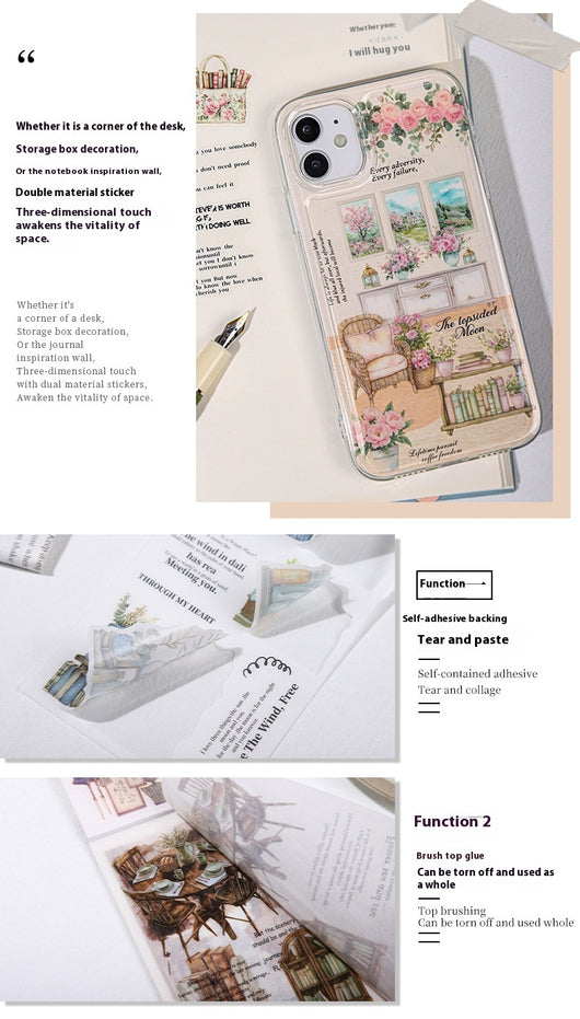 Soft Home Time Series decorative stickers featuring retro-style illustrations of furniture, books, and flowers. - Image 13