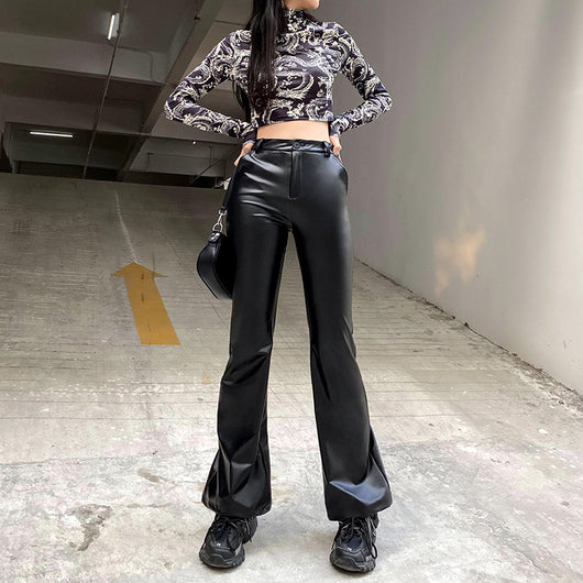 Pantalones de Cuero Bootcut Ancho - Estilo Street Trend Basic - Image 8