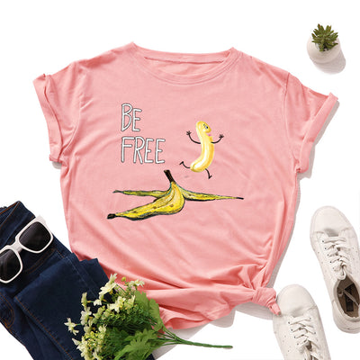 Camiseta Suelta Cuello Redondo Algodón Estampado Plátano Manga Corta - Image 28
