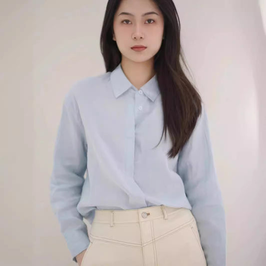 Camisa de Lino Azul Suelta - Comodidad Natural