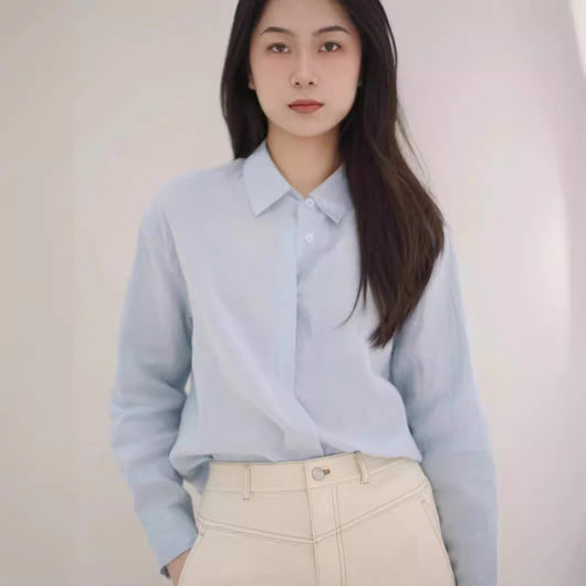 Camisa de Lino Azul Suelta - Comodidad Natural