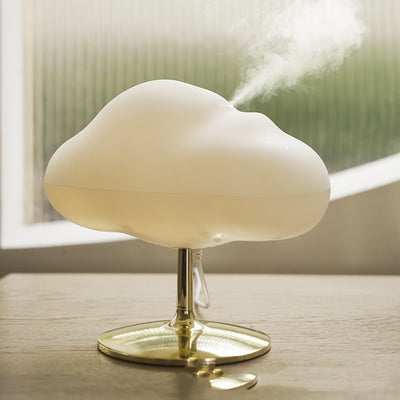 White cloud-shaped aroma diffuser and humidifier with a silver chrome stand on a white background. - Image 4
