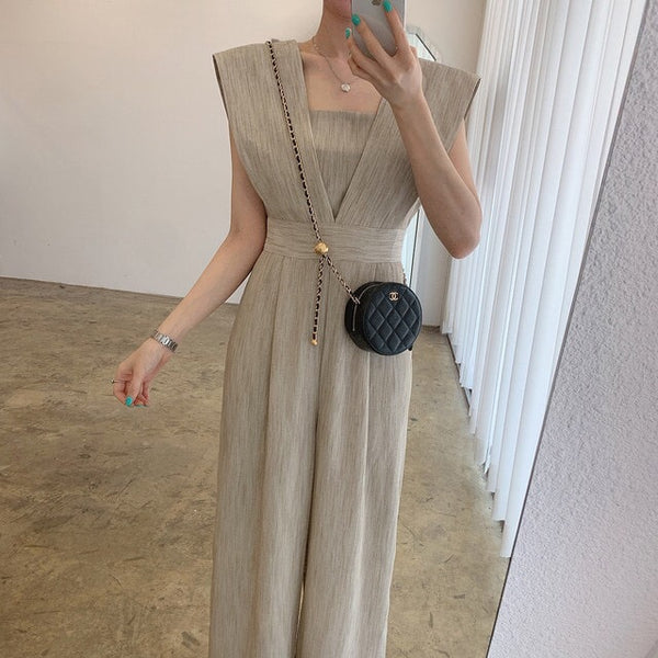 Jumpsuit Retro de Cuello Cuadrado y Cintura Alta para Mujer