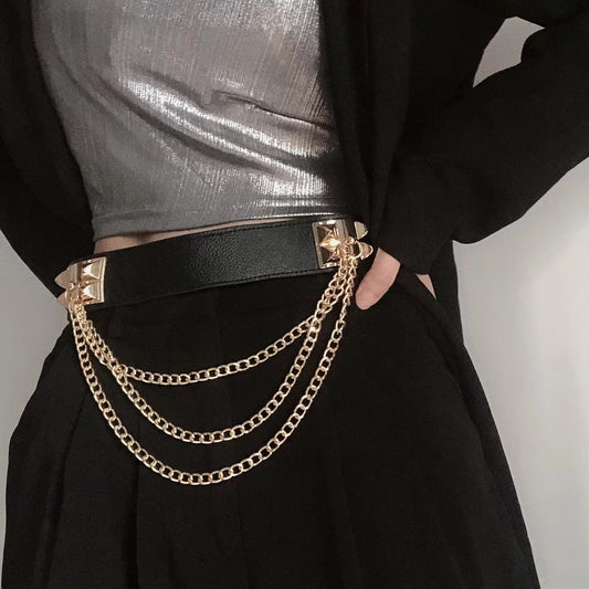 Cinturón Elástico Ancho con Remaches Punk Gold para Mujer