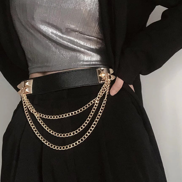 Cinturón Elástico Ancho con Remaches Punk Gold para Mujer