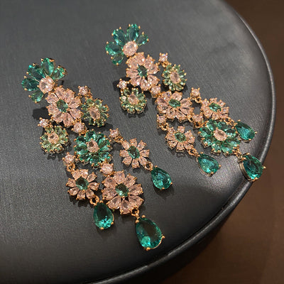 Aretes Flores Verde Colgante Racimo Floral - Image 5