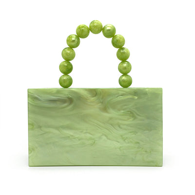 Bolso de Noche Verde Esmeralda con Asa Beaded - Cartera Cuadrada Compacta para Mujer