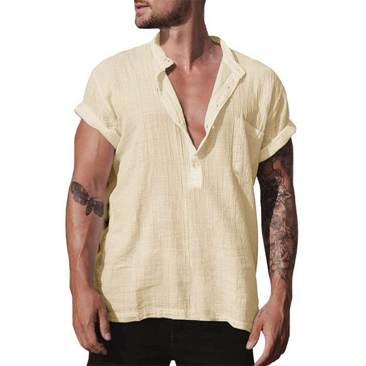 Camisa Suelta de Cuello Clásico con Bolsillo y Manga Corta - Image 7