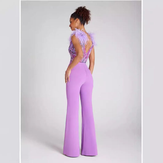 Jumpsuit de Talle Alto con Lentejuelas Bordadas para Mujer - Image 3