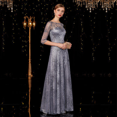 Vestido de Noche Largo Gris Plata para Conciertos y Eventos - Image 2