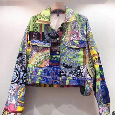 Chaqueta Denim Cardigan con Estampado de Colores y Solapa - Image 14