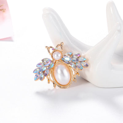 Broche Abeja de Aleación con Diamantes y Perlas