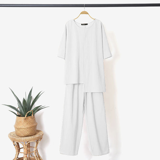 Conjunto de Blusa y Pantalón Corto en Algodón y Lino para Mujer - Image 2