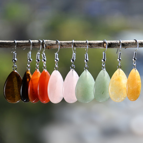 Aretes de Piedra Natural Estilo Chino Gota de Agua