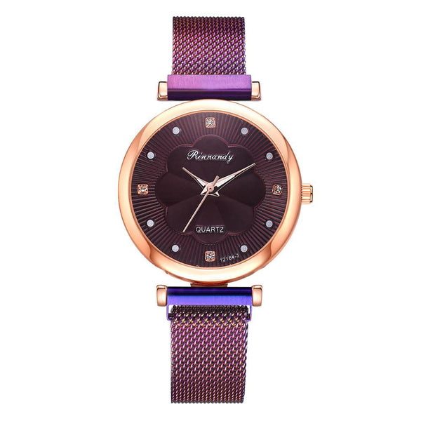 Reloj de Cuarzo con Esfera Floral y Malla Ajustable
