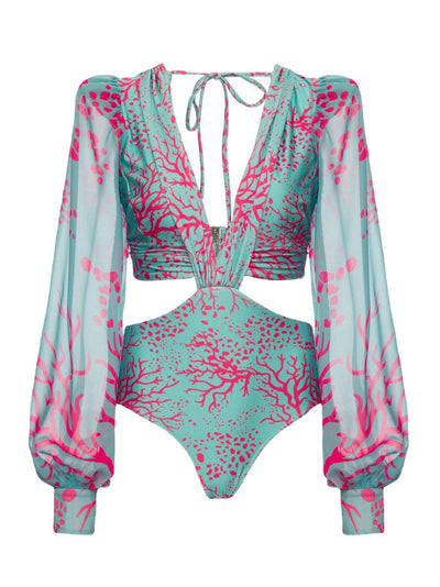 Traje de Baño Enterizo con Manga Larga y Estampado One Piece - Image 20