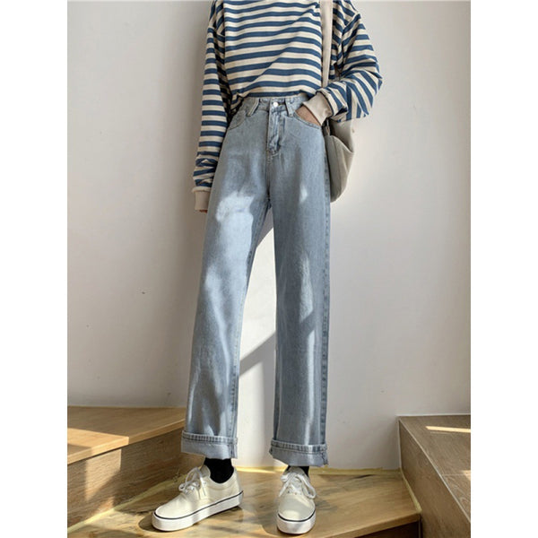 Pantalones Vaqueros Rectos Tiro Alto en Tonos Claros