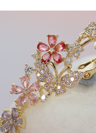 Aretes Mariposa Floral Desmontables con Circonitas Multicolor y Perla - Image 13