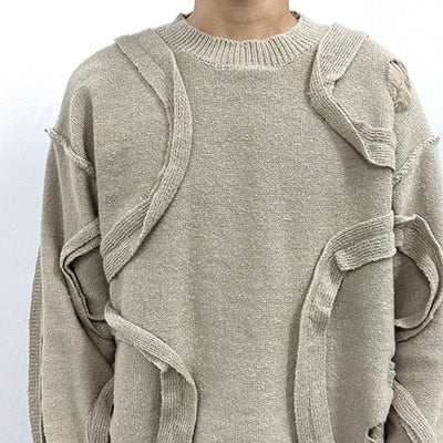 Suéter Retro Tejido Cuello Redondo con Flecos Sueltos Invierno