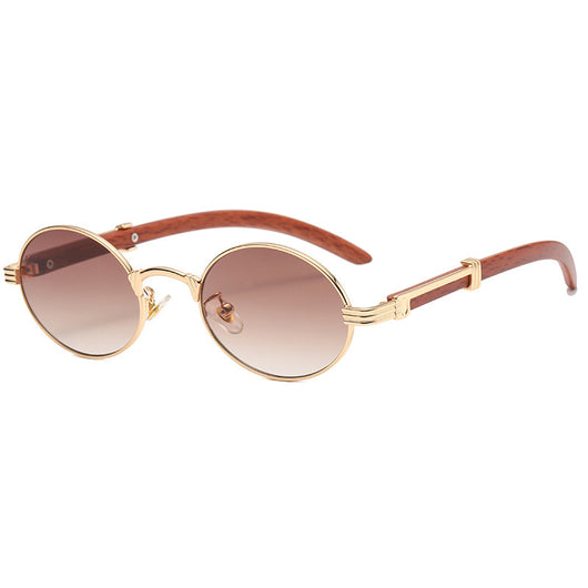 Gafas de Sol Retro Marco Redondo Pequeño con Textura Madera - Image 4