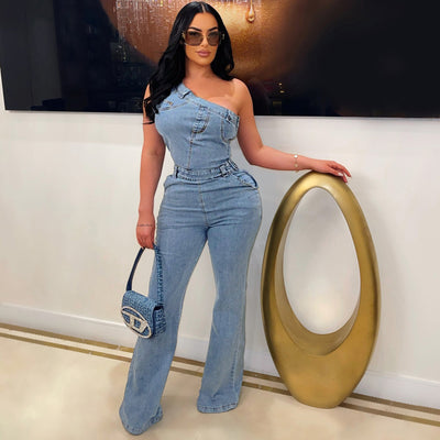 Jumpsuit Denim Ajustado con Hombros Caídos y Cintura Ceñida - Image 19