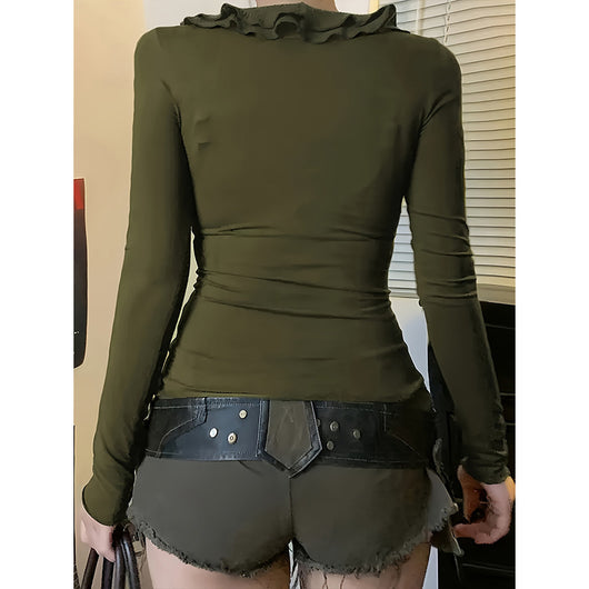 Suéter Vintage con Volantes y Mangas Largas Ajustadas para Mujer - Image 5