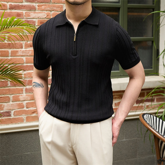 Suéter Tejido Slim Fit con Rayas Hundidas de Manga Corta - Image 13