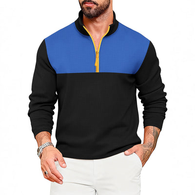 Suéter Deportivo Hombre Media Cremallera Bloques de Color Cuello Alto Manga Larga - Image 2