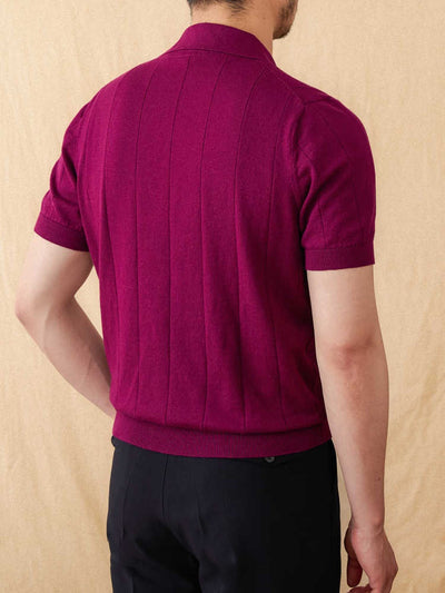 Polo de Algodón y Lino con Rayas Hundidas y Cuello Gaviota - Image 10