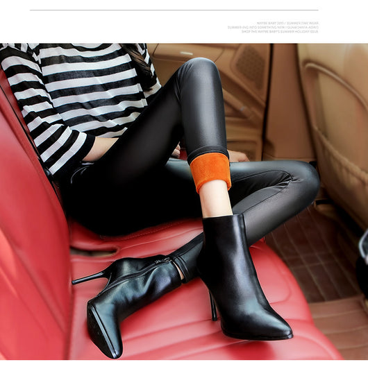 Leggins de Cuero Sintético Cálidos y Suave Terciopelo para Mujer - Image 10