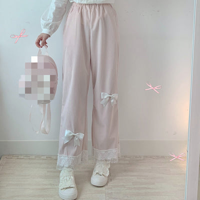 Pantalones Vintage Ancho con Lazo de Encaje para Mujer - Image 2
