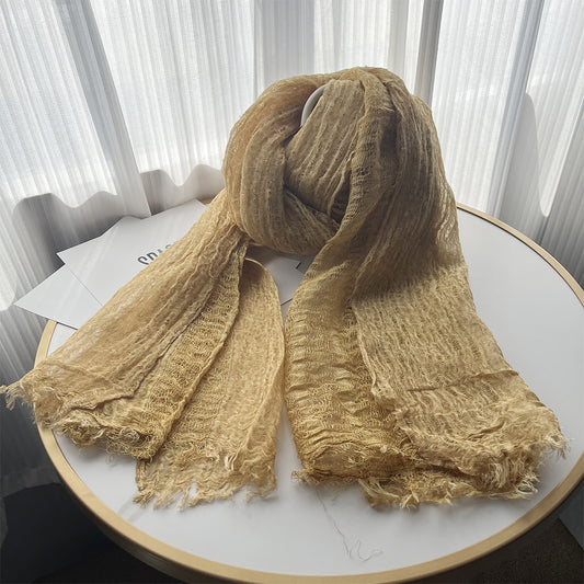 Bufanda de Lino Liso Estilo Retro con Borlas para Mujer