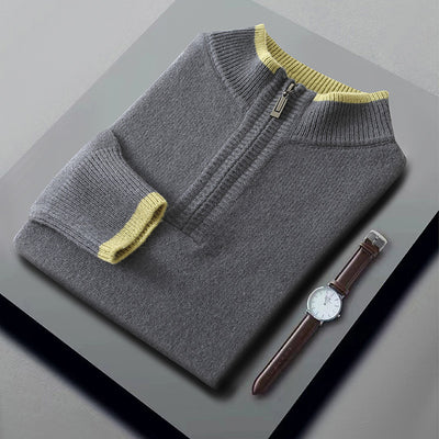 Suéter de Lana Gruesa para Hombre con Cuello Mock Neck Bicolor - Image 6