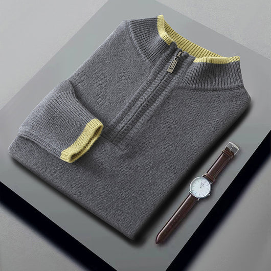 Suéter de Lana Gruesa para Hombre con Cuello Mock Neck Bicolor - Image 6