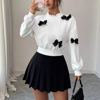 Sudadera Corta para Mujer con Detalle de Moño Elegante