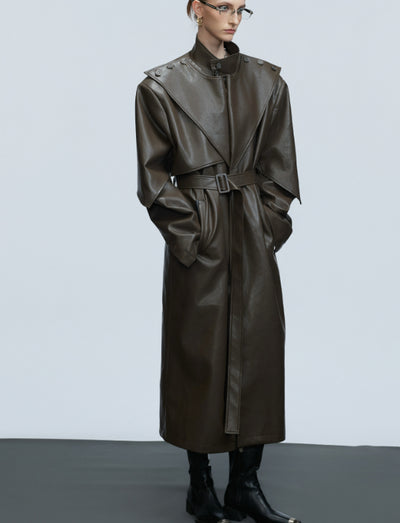 Gabardina Larga con Hebilla de Moneda de Cobre y Cintura Ajustada - Image 5